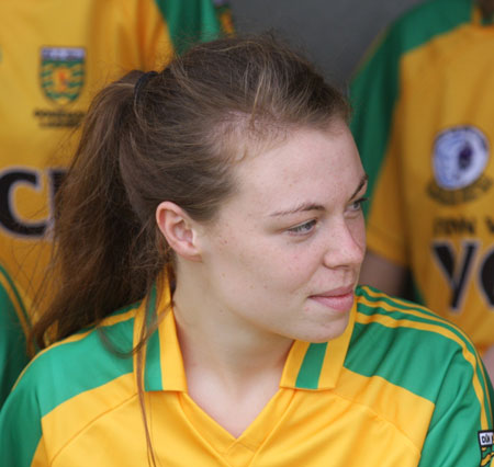 Action from the All-Ireland ladies minor football final between Donegal and Galway..