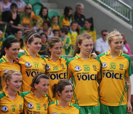 Action from the All-Ireland ladies minor football final between Donegal and Galway..