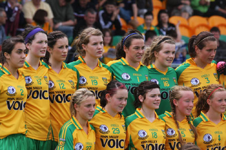 Action from the All-Ireland ladies minor football final between Donegal and Galway..