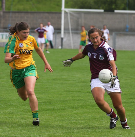 Action from the All-Ireland ladies minor football final between Donegal and Galway..