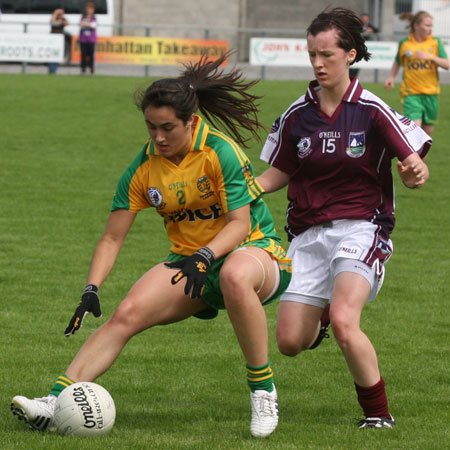 Action from the All-Ireland ladies minor football final between Donegal and Galway..