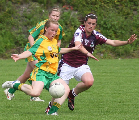 Action from the All-Ireland ladies minor football final between Donegal and Galway..