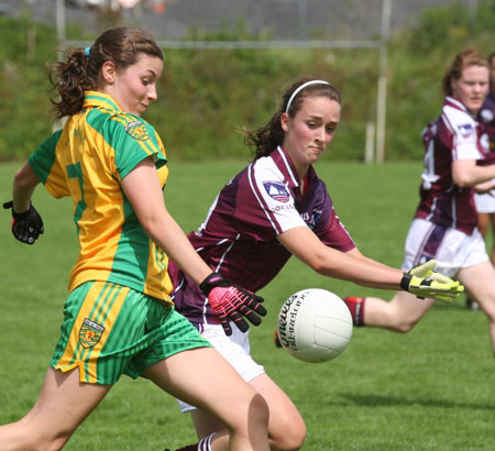 Action from the All-Ireland ladies minor football final between Donegal and Galway..