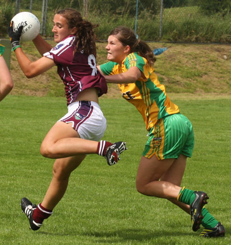 Action from the All-Ireland ladies minor football final between Donegal and Galway..