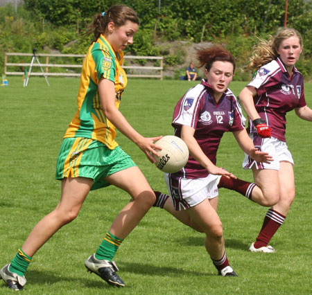 Action from the All-Ireland ladies minor football final between Donegal and Galway..