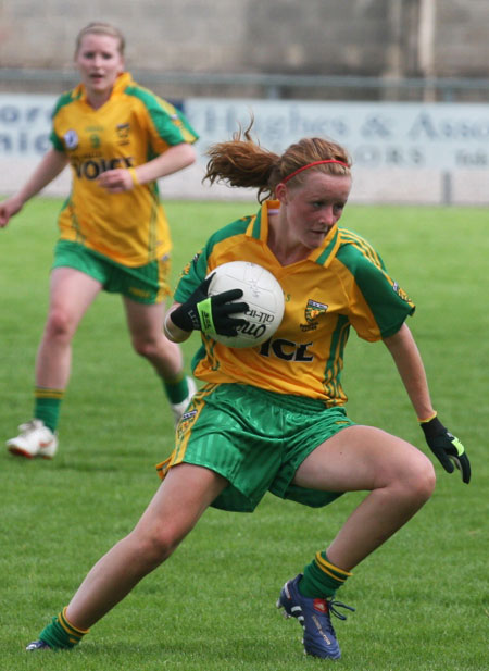 Action from the All-Ireland ladies minor football final between Donegal and Galway..