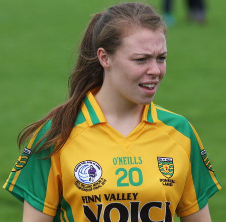 Action from the All-Ireland ladies minor football final between Donegal and Galway..