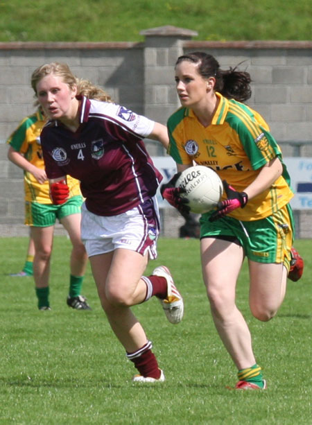 Action from the All-Ireland ladies minor football final between Donegal and Galway..