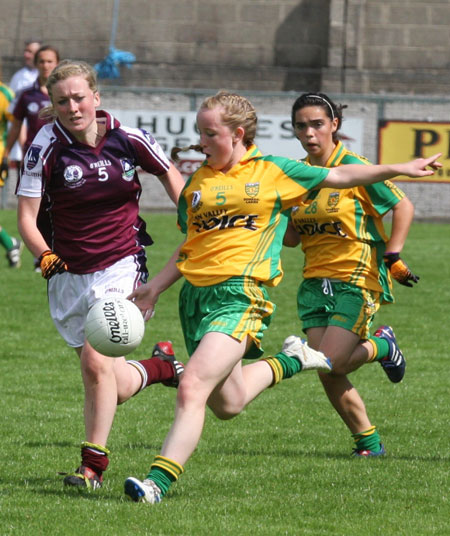 Action from the All-Ireland ladies minor football final between Donegal and Galway..