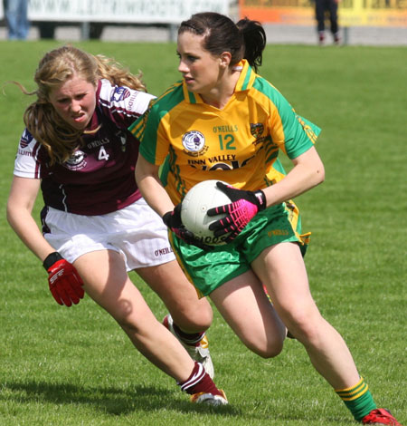 Action from the All-Ireland ladies minor football final between Donegal and Galway..