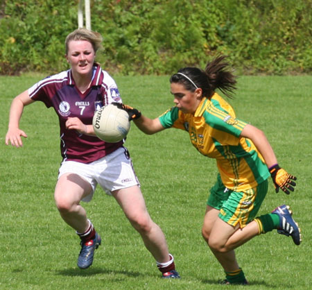 Action from the All-Ireland ladies minor football final between Donegal and Galway..