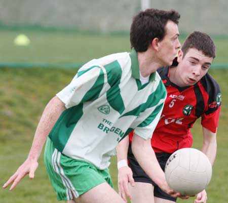 Action from the reserve senior division three match against Naomh Bríd.