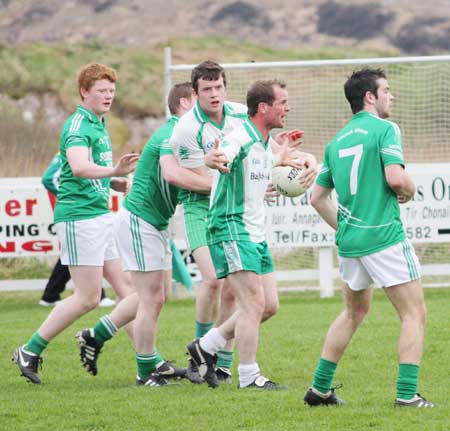 Action from the senior division three match against Naomh Mhuire.