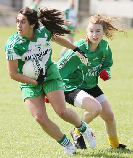 Action from the ladies league clash between Aodh Ruadh and MacCumhaills in Pirc Aoidh Ruaidh.