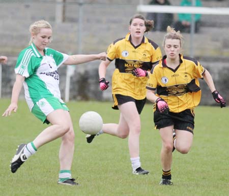 Action from the under 12 girls challenge between Aodh Ruadh and Erne Gaels in P�irc Aoidh Ruaidh.