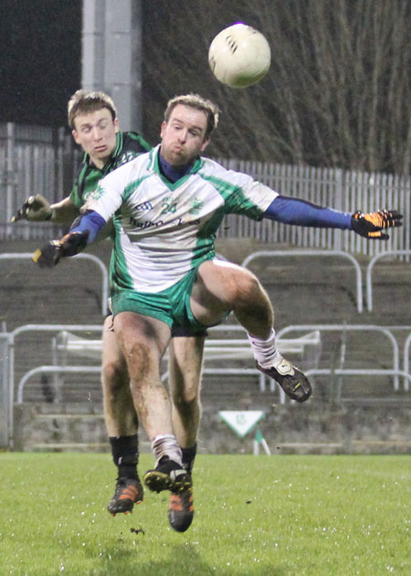 Action from the division three football league play-off match against Naomh Bríd.