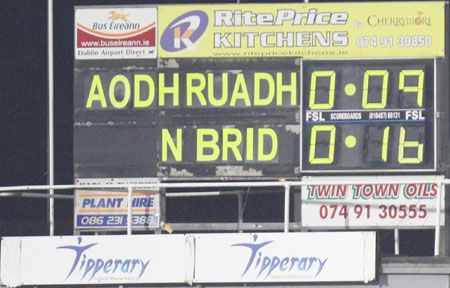 Action from the division three football league play-off match against Naomh Bríd.