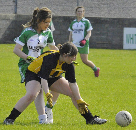 Action from the 2011 ladies under 14 B championship final between Aodh Ruadh and Urris.