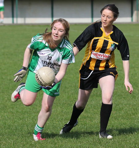 Action from the 2011 ladies under 14 B championship final between Aodh Ruadh and Urris.