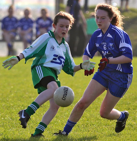 Action from the 2012 ladies under 14 match between Aodh Ruadh and Four Masters.