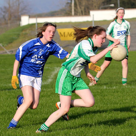 Action from the 2012 ladies under 14 match between Aodh Ruadh and Four Masters.