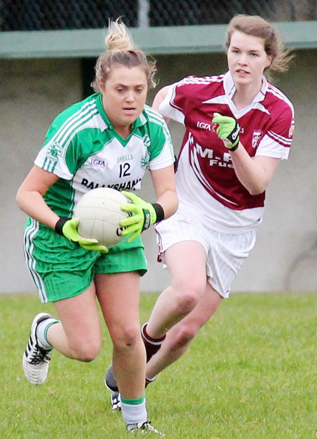 Action from the 2012 ladies under 14 match between Aodh Ruadh and Saint Naul's.