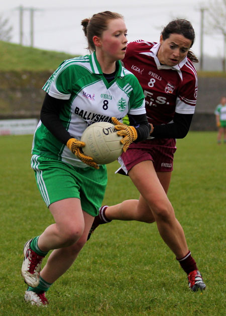 Action from the 2012 ladies under 14 match between Aodh Ruadh and Saint Naul's.