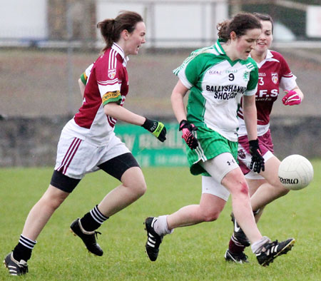 Action from the 2012 ladies under 14 match between Aodh Ruadh and Saint Naul's.