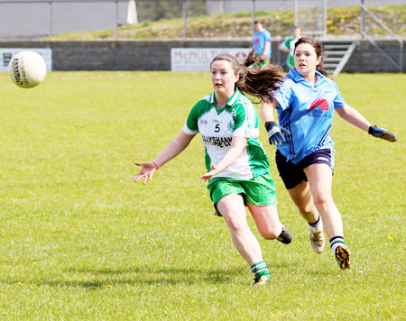 Action from the 2012 ladies senior match between Aodh Ruadh and Milford.