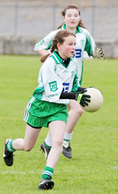 Action from the under 14 ladies league game between Aodh Ruadh and Kilcar.