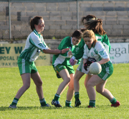 Action from the ladies under 16 match between Aodh Ruadh and Saint Naul's.