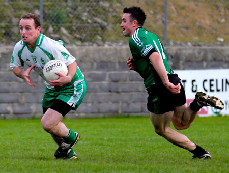 Action from the intermediate football championship match against Naomh Bríd.