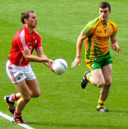 Action from the All-Ireland Senior Football Championship semi-final between Donegal and Cork.