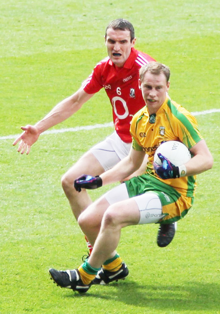 Action from the All-Ireland Senior Football Championship semi-final between Donegal and Cork.