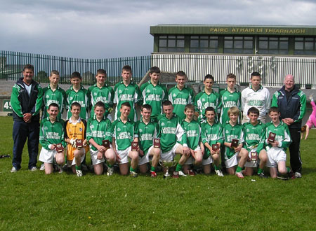 The Saint Molaise Gaels team from Grange celebrate after victory in the final of the PJ Roper Under 16 tournament in Ballyshannon last Saturday.