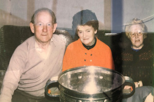 Red Jack Gallagher pictured in 1992 with Kitty Lawne, centre, and his wife Maria.